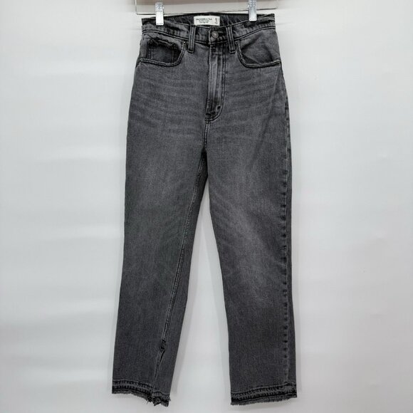 Abercrombie & Fitch The Ankle Straight Ultra High Rise Black Split Raw Hem Sz 25 - Picture 1 of 11